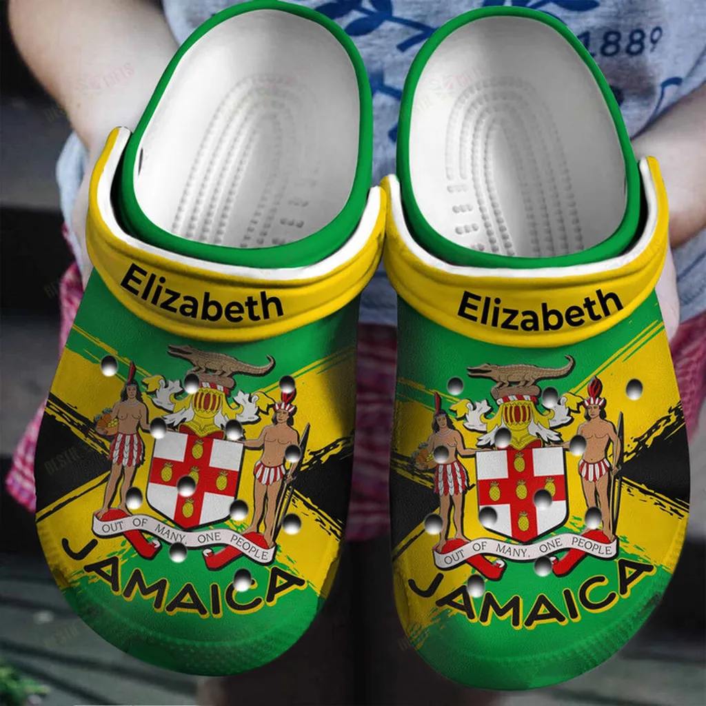 Personalized Out of Many One People Jamaica Flag Jamaican Pride Gift Crocs Classic Clogs