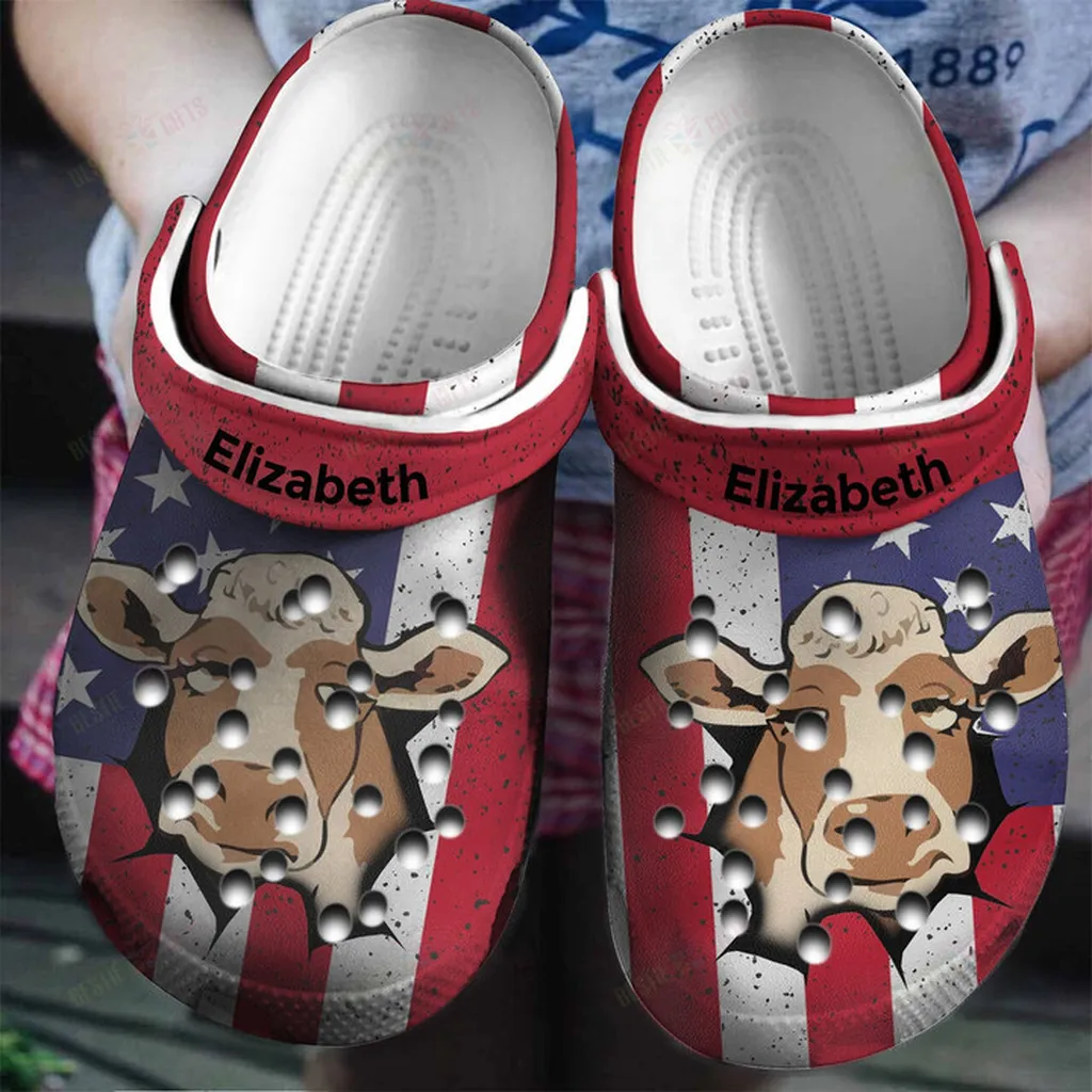 Personalized Patriotic Cow Inside Me Crocs Classic Clogs