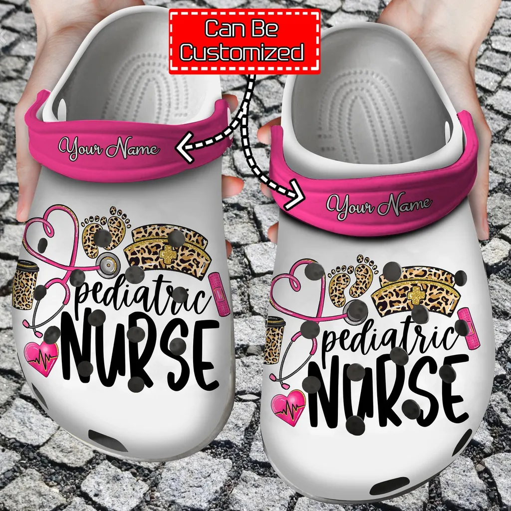 Personalized Pediatric Nurse Leopard Crocs Clog