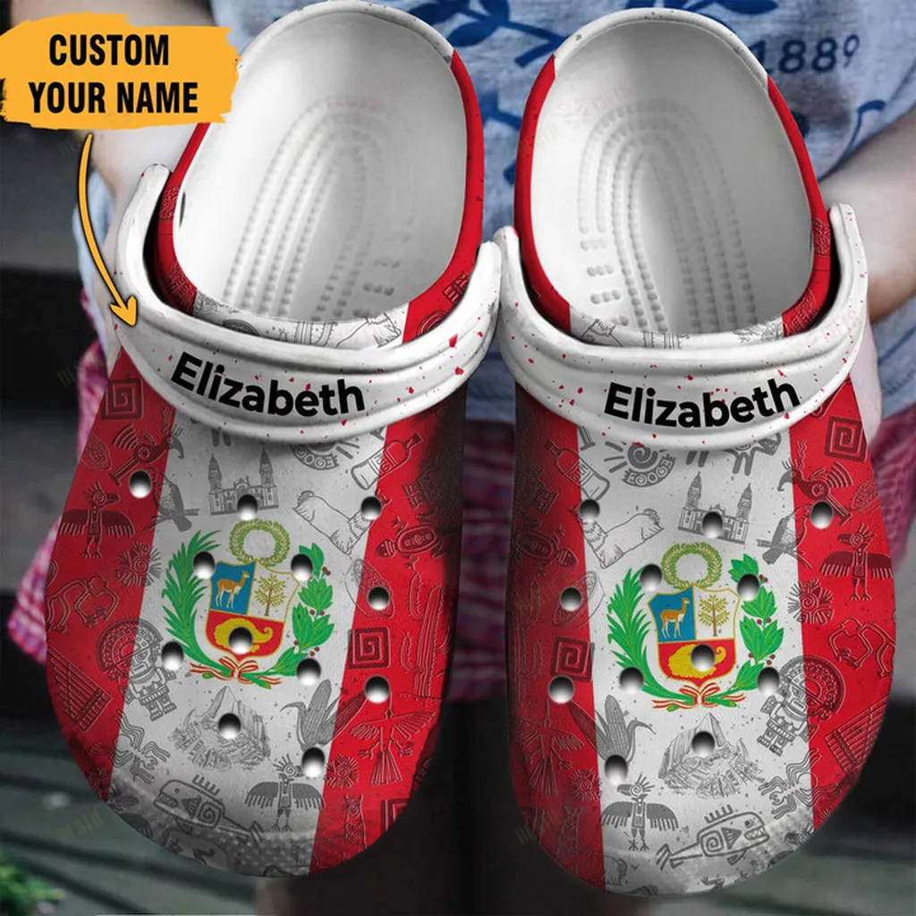 Personalized Peruvian Flag Crocs Classic Clogs