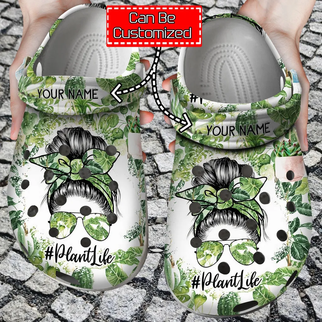 Personalized Plant Mom Messy Bun Crazy Plant Lady Crocs Clog