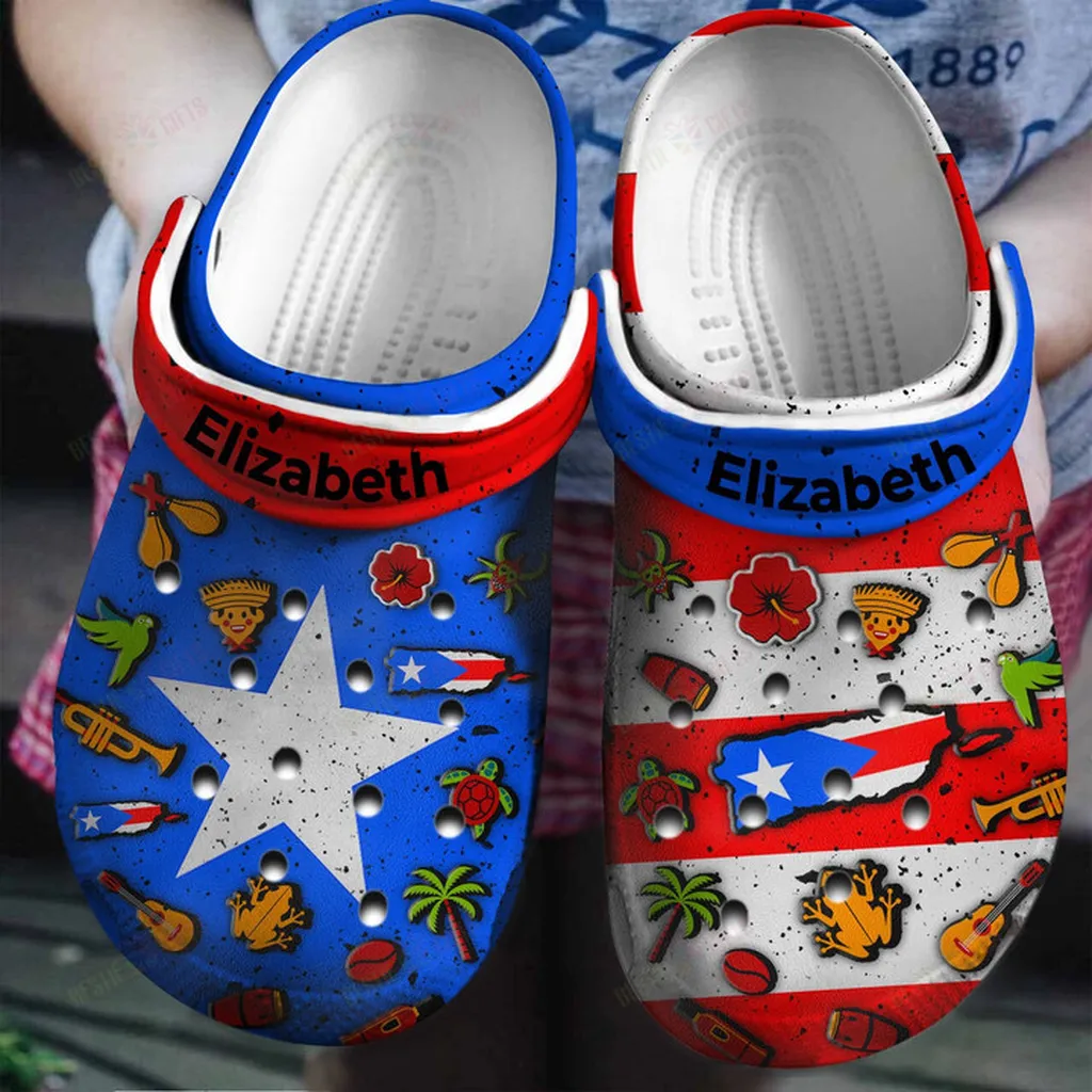 Personalized Puerto Rican Flag Symbols Crocs Classic Clogs