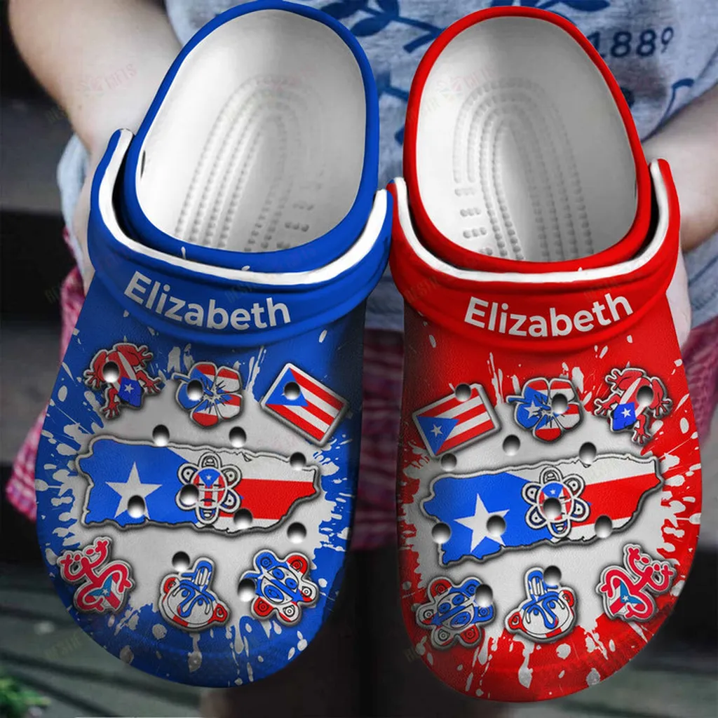 Personalized Puerto Rico Flag Bleached Crocs Classic Clogs