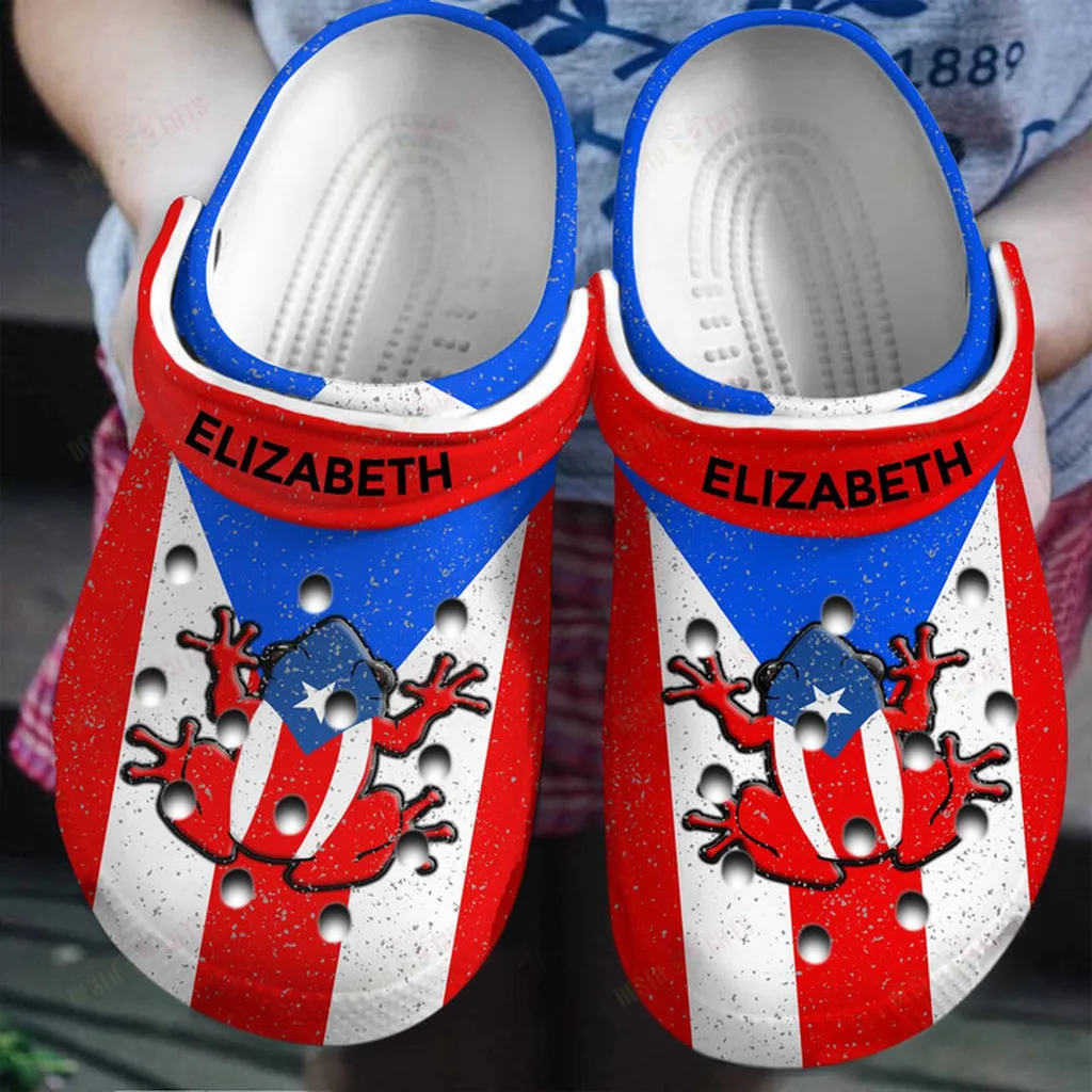 Personalized Puerto Rico Flag Coqui Crocs Classic Clogs