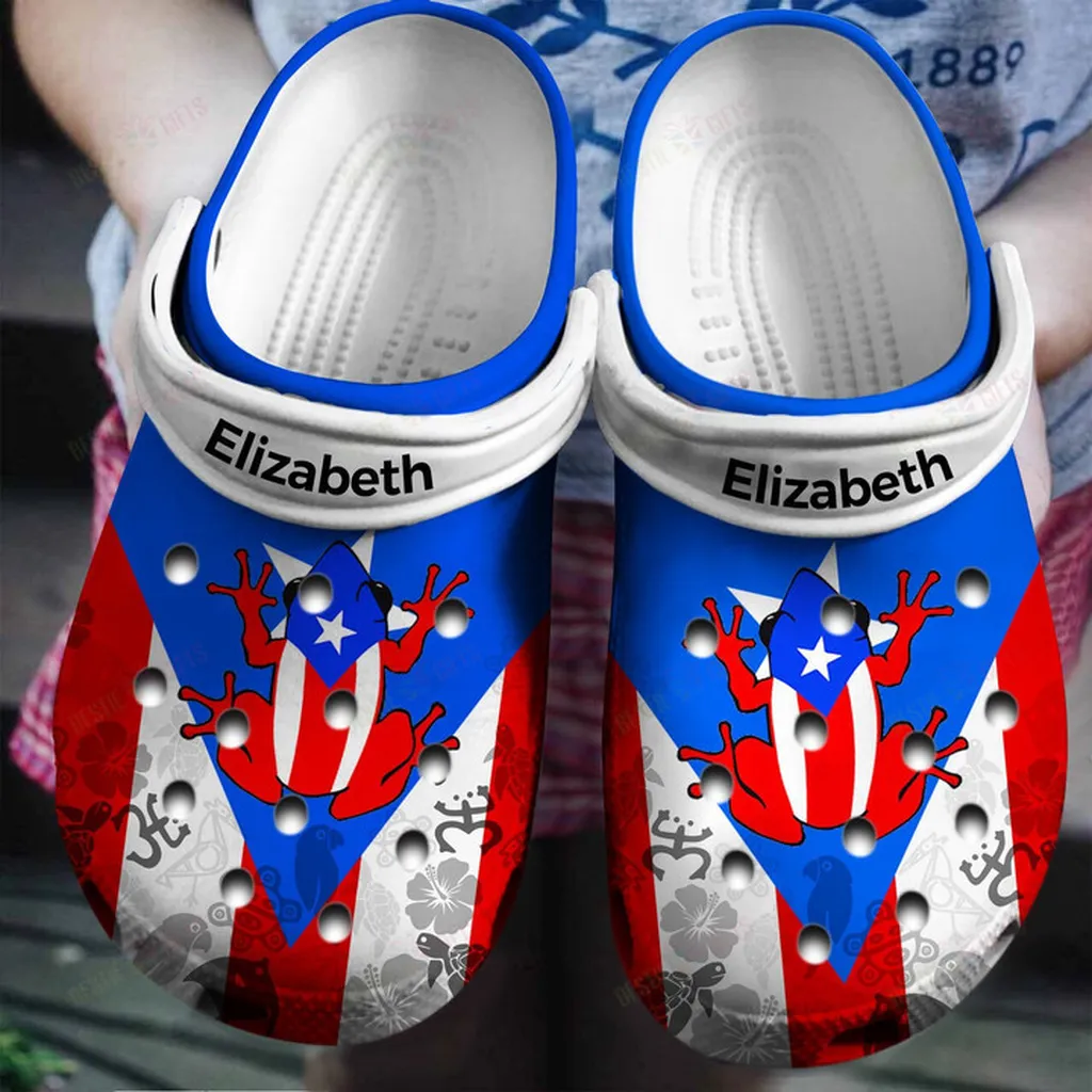 Personalized Puerto Rico Flag With Symbols Coqui Crocs Classic Clogs