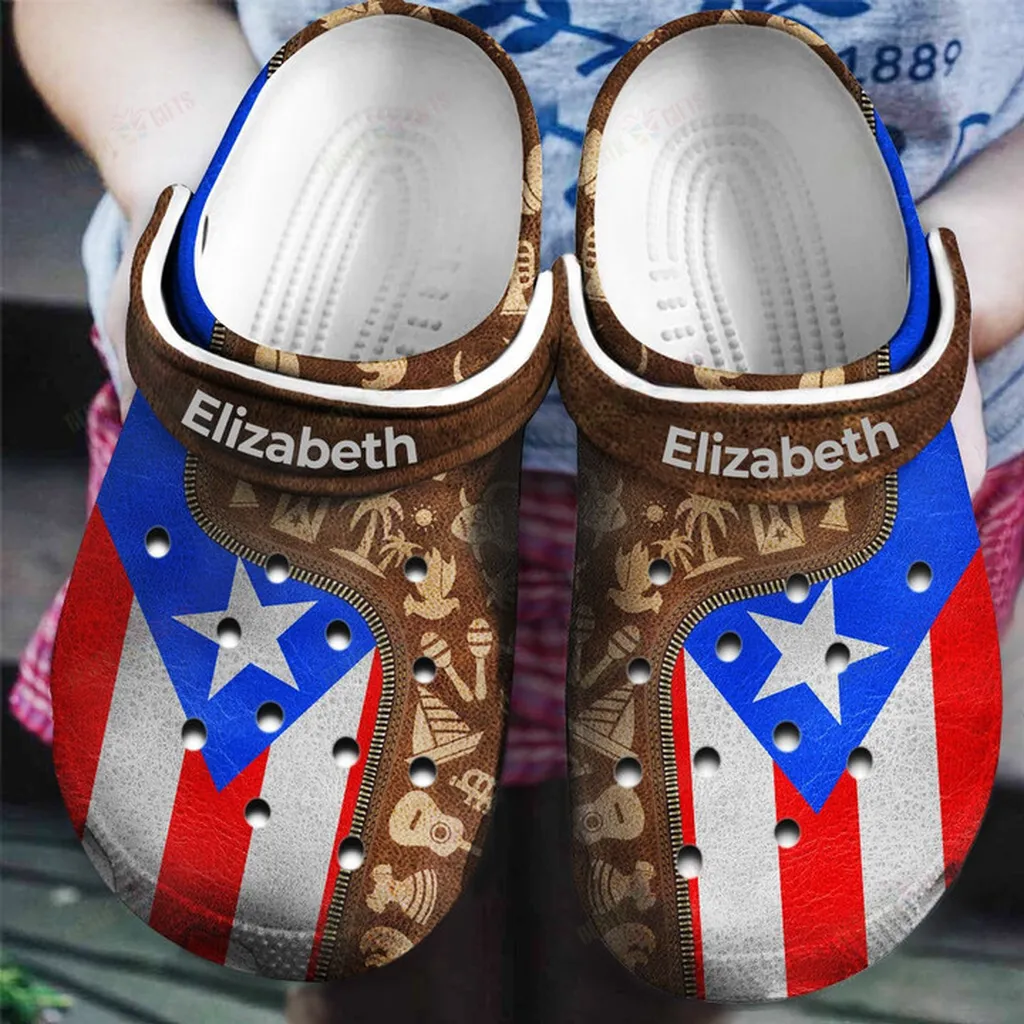 Personalized Puerto Rico Puerto Rican Flag And Symbols Zipper Crocs Classic Clogs