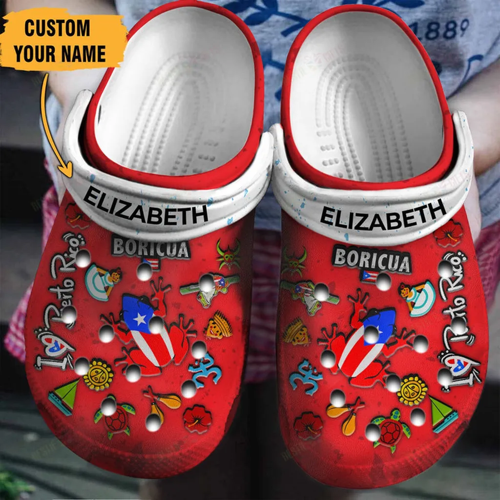 Personalized Puerto Rico Red Crocs Classic Clogs