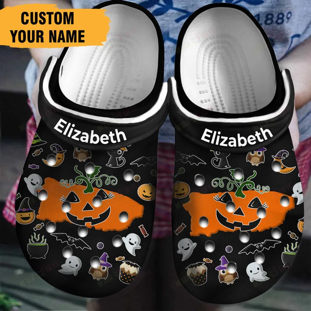 Personalized Puerto Rico Symbols Halloween Crocs Classic Clogs