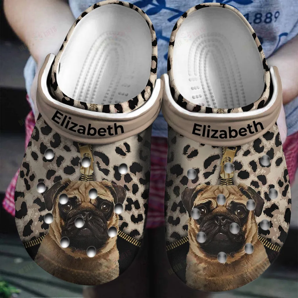 Personalized Pug Lovers With Leopard Pattern Crocs Classic Clogs