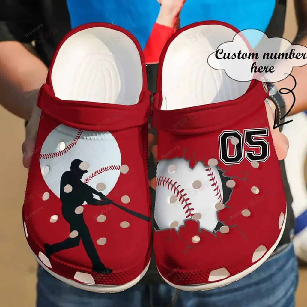 Personalized Red Baseball Batter Crocs Classic Clogs