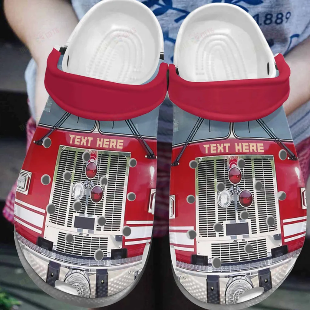 Personalized Red Cartoon Firetruck Crocs Classic Clogs