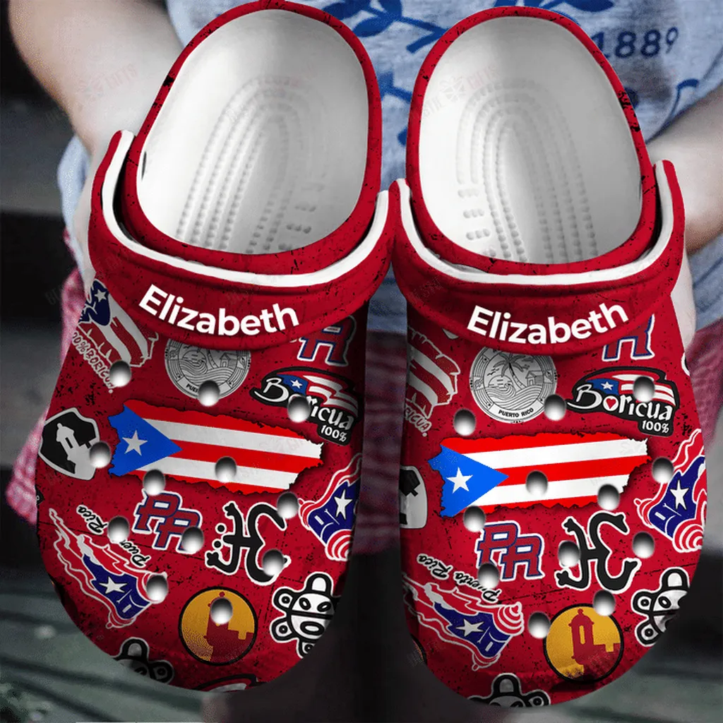 Personalized Red Puerto Rico With Symbols Crocs Classic Clogs