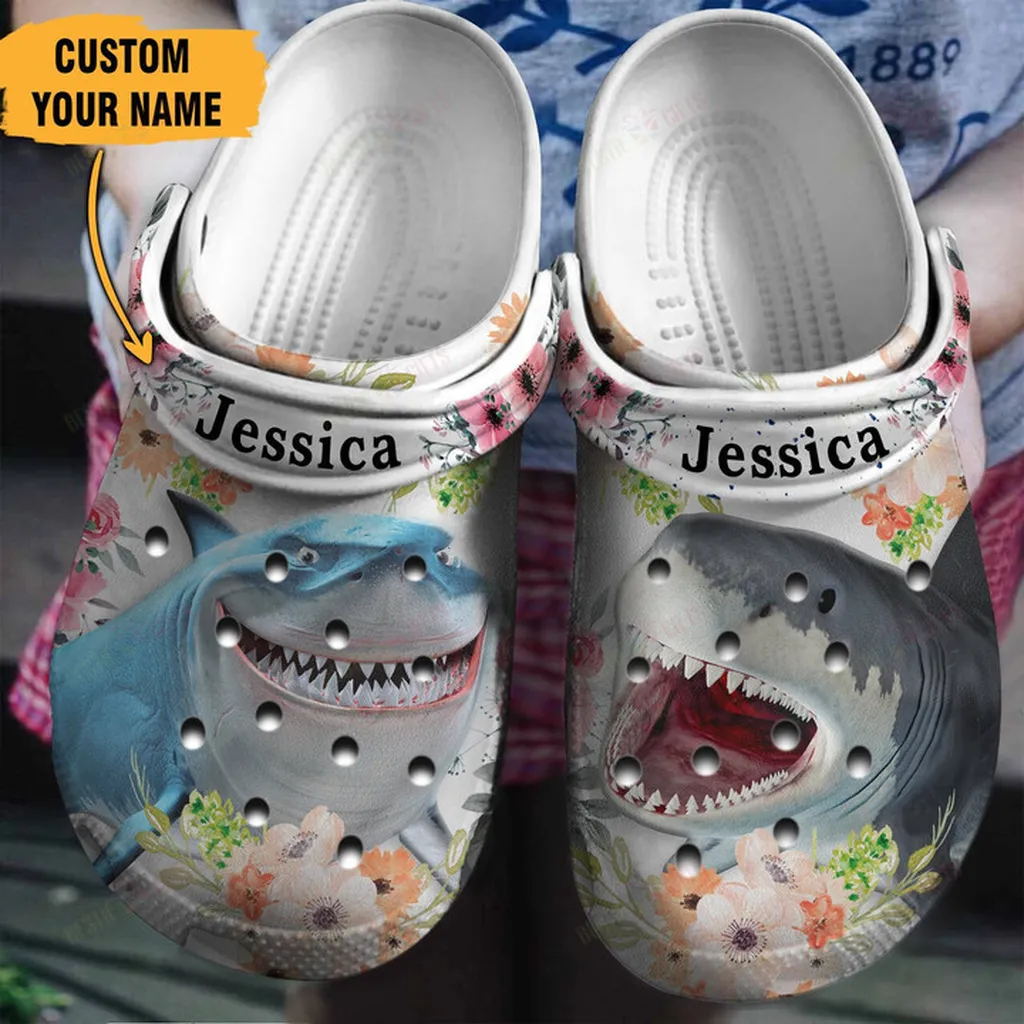 Personalized Shark Flower Crocs Classic Clogs