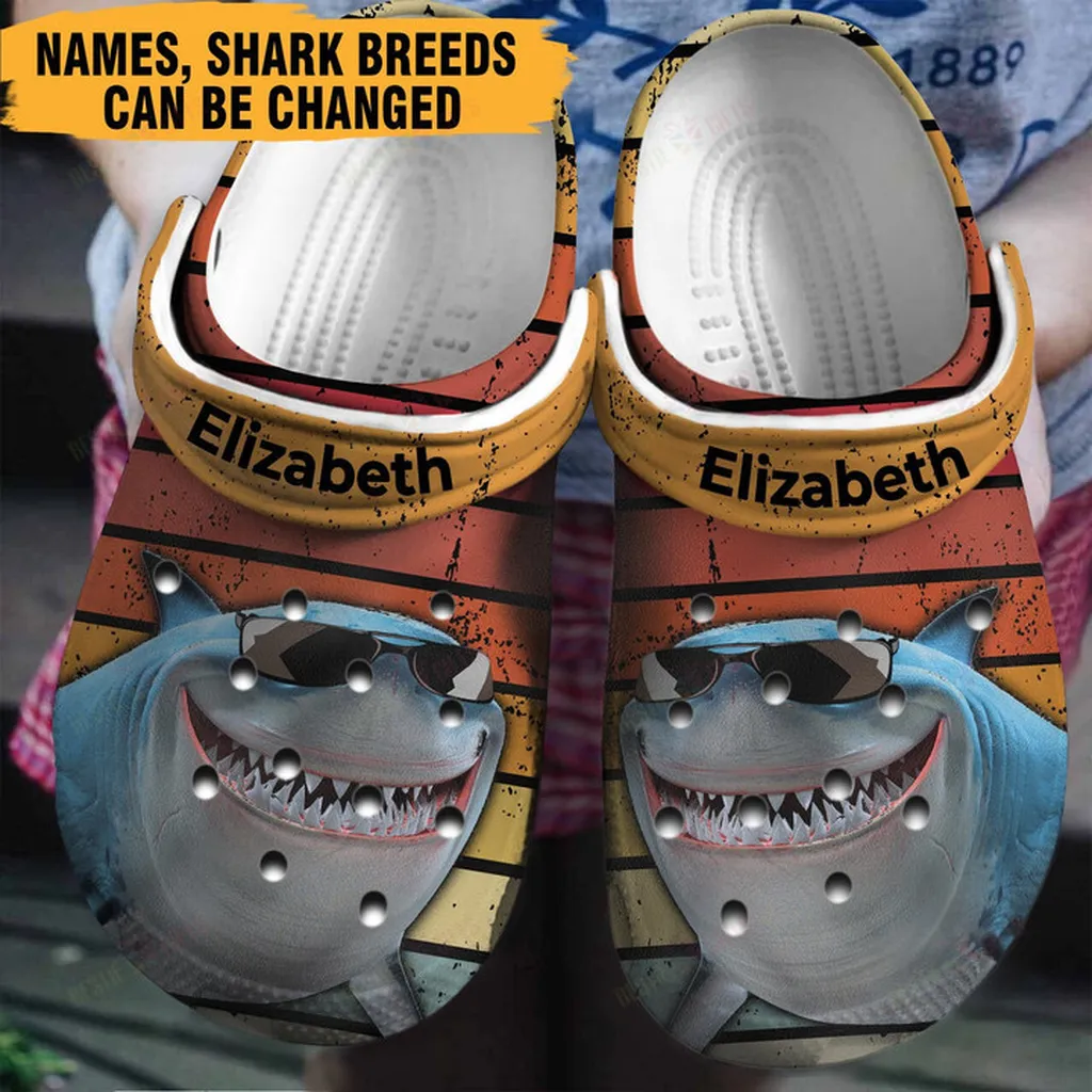 Personalized Shark Vintage Crocs Classic Clogs