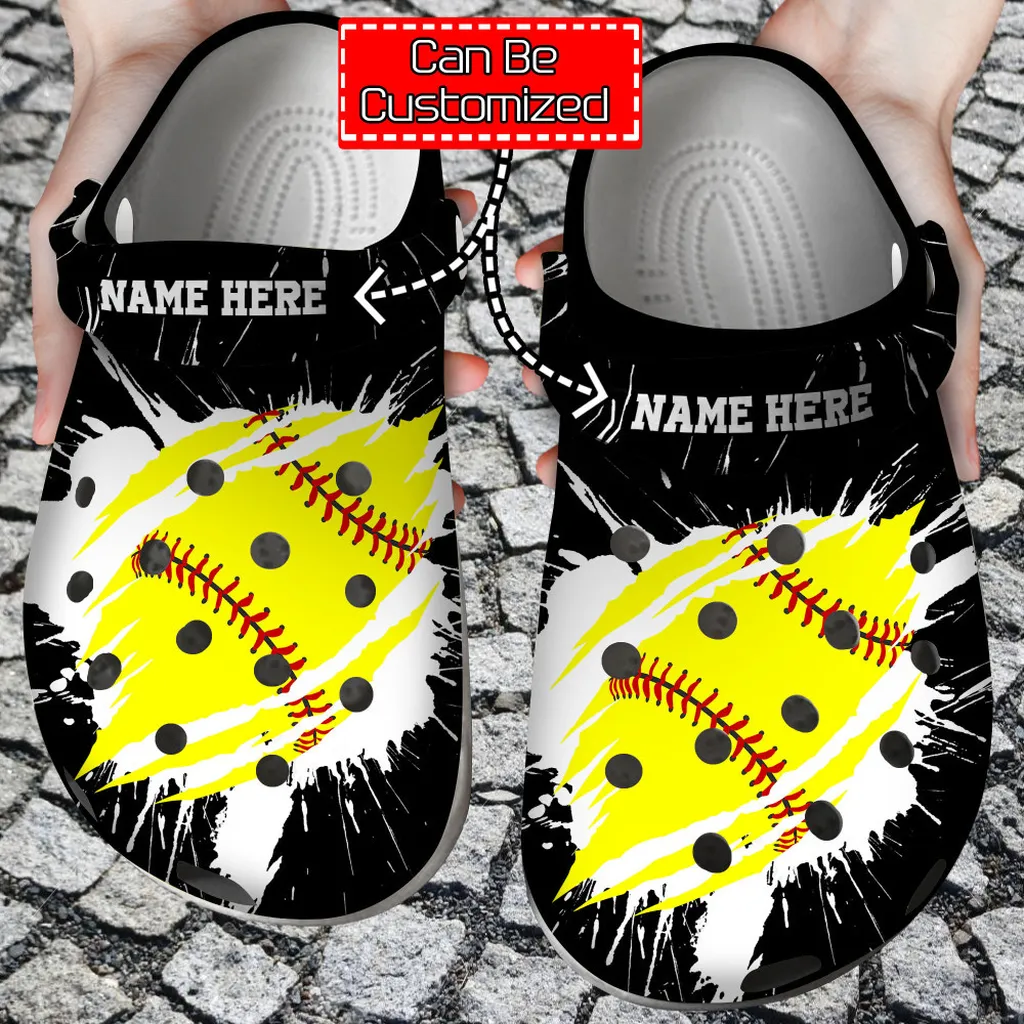 Personalized Softball Ripped Through Crocs Clog