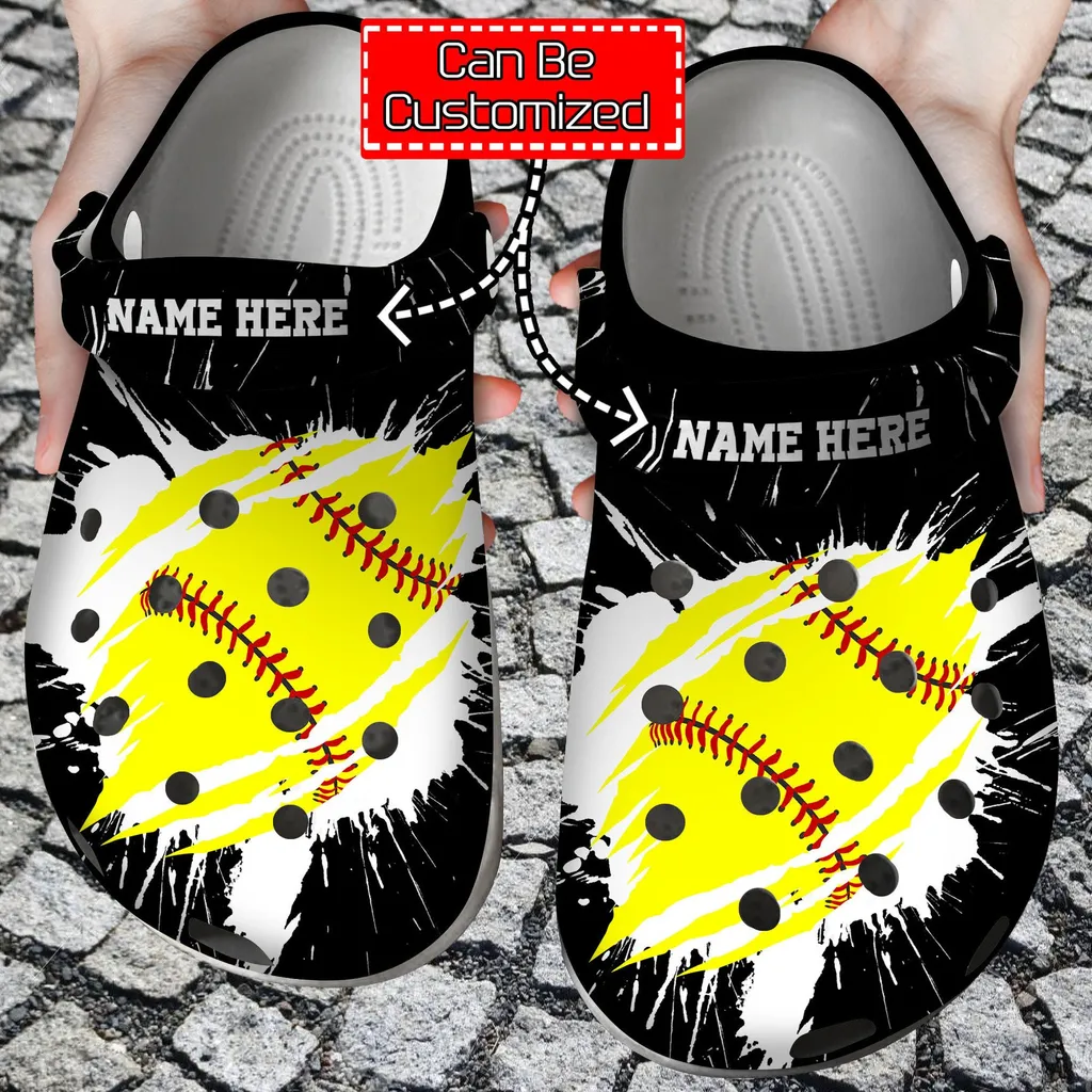 Personalized Softball Ripped Through Crocs Crocs Clog