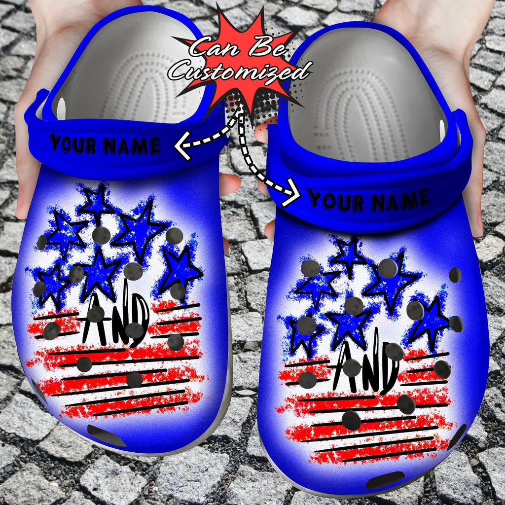 Personalized Stars and Stripes Splatter Crocs Clog