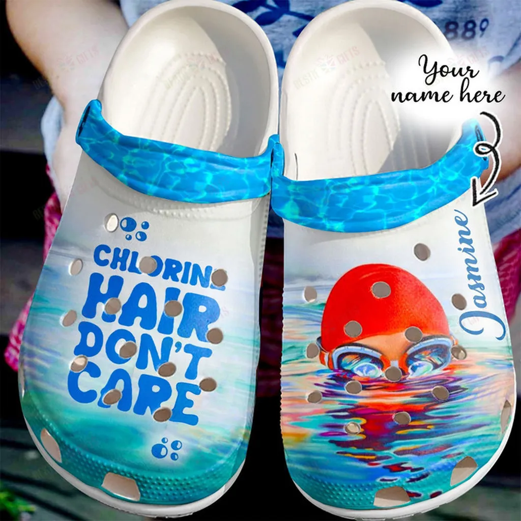 Personalized Swimming Chlorine Hair Dont Care Crocs Classic Clogs