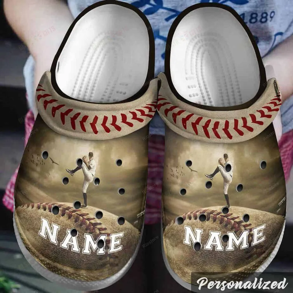 Personalized The Pitcher Baseball Ball Player Crocs, Personalized Crocs Classic Clogs