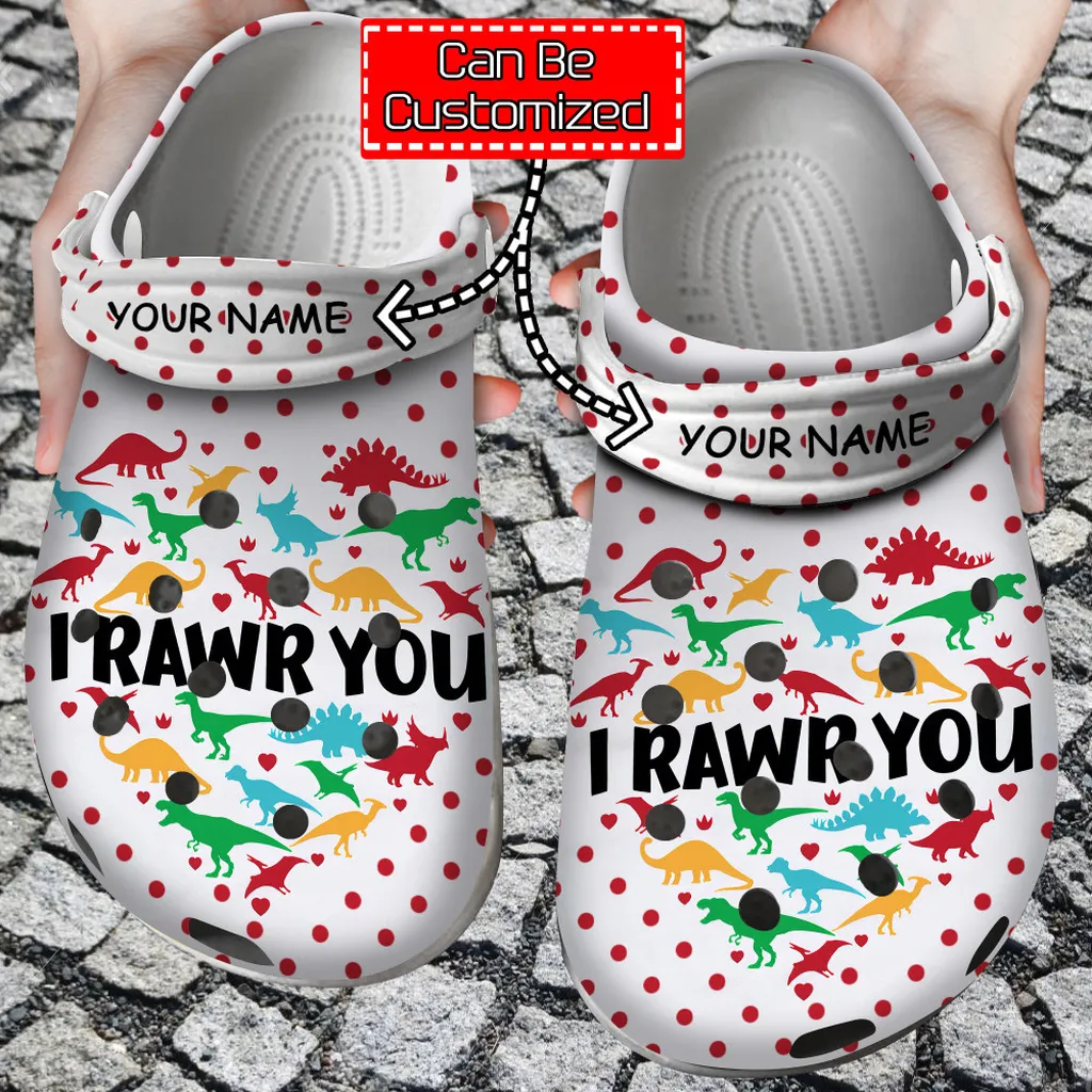 Personalized Valentine Dinosaur I Rawr You Crocs Clog