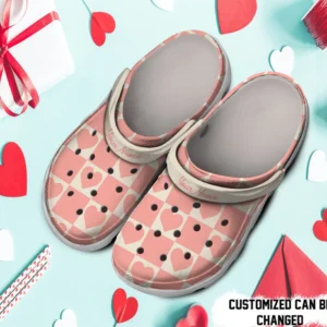 Personalized Valentines Pattern Pink Checkerboard Hearts Crocs Clog