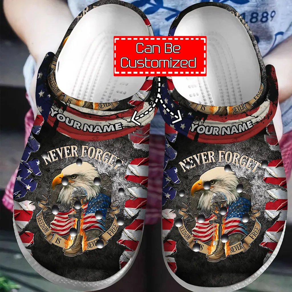 Personalized Veteran Crocs Never Forget Freedom Is For Free Flag Veteran Crocband Clog