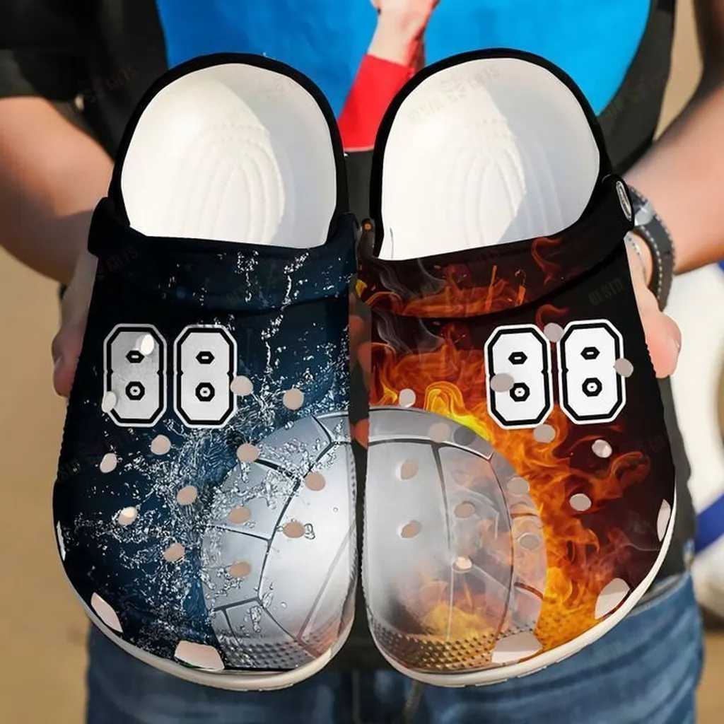 Personalized Volleyball Fire Water Crocs Classic Clogs