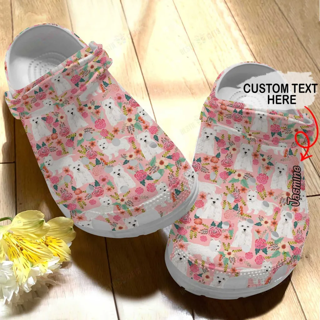 Personalized Westie Floral Pattern Crocs Classic Clogs