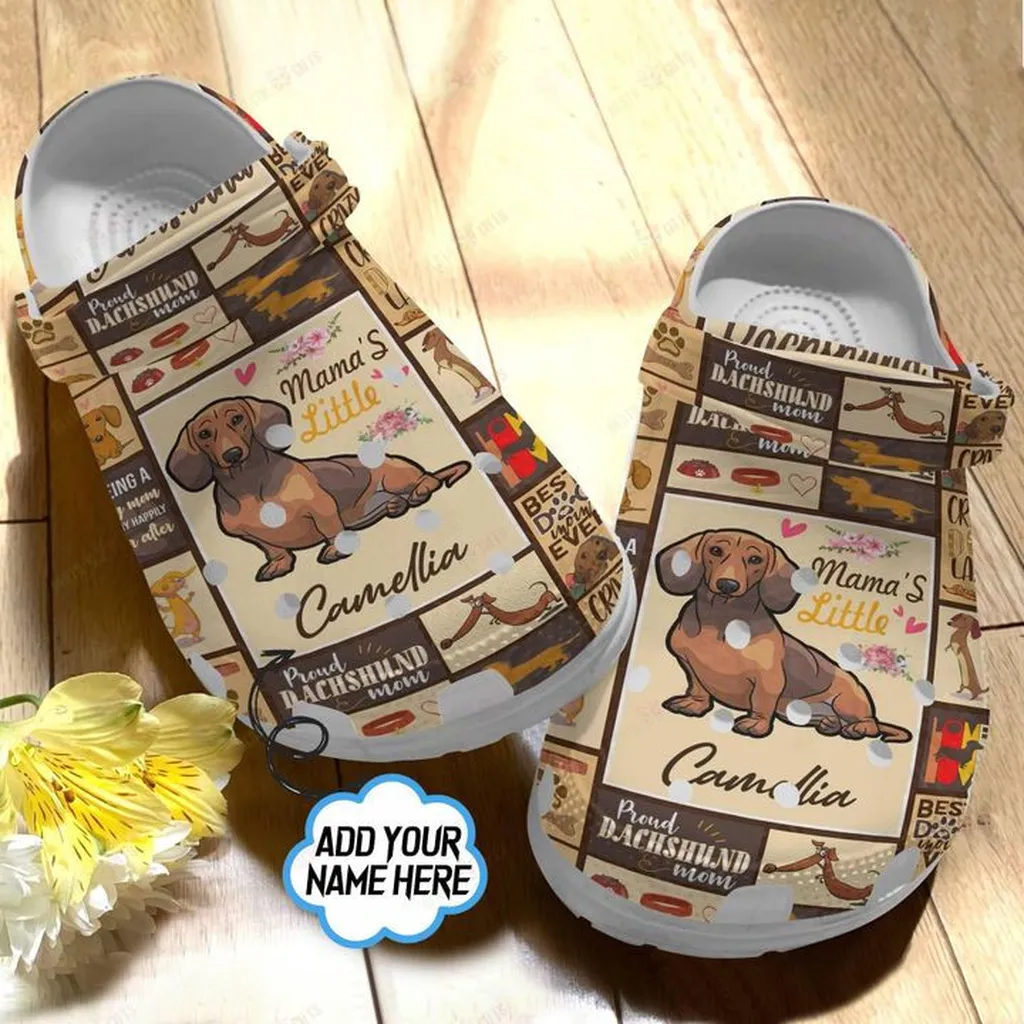 Personalized White Sole Mamas Little Dachshund Crocs Classic Clogs