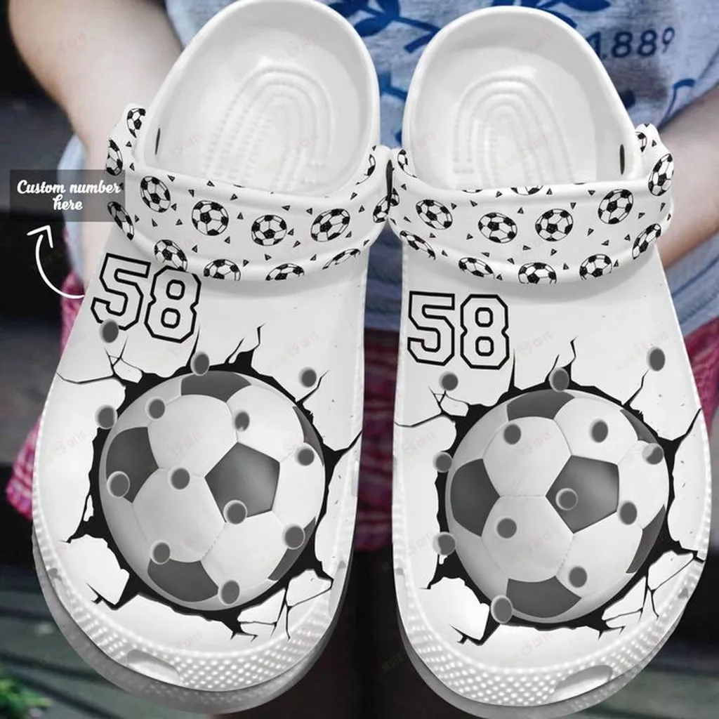 Personalized White Sole Soccer Lover Crocs Classic Clogs