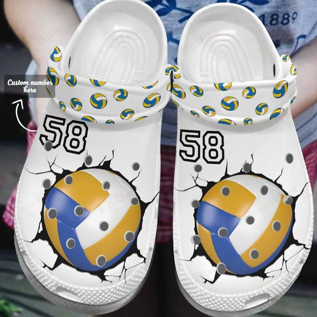 Personalized White Sole Volleyball Lover Crocs, Personalized Crocs Classic Clogs