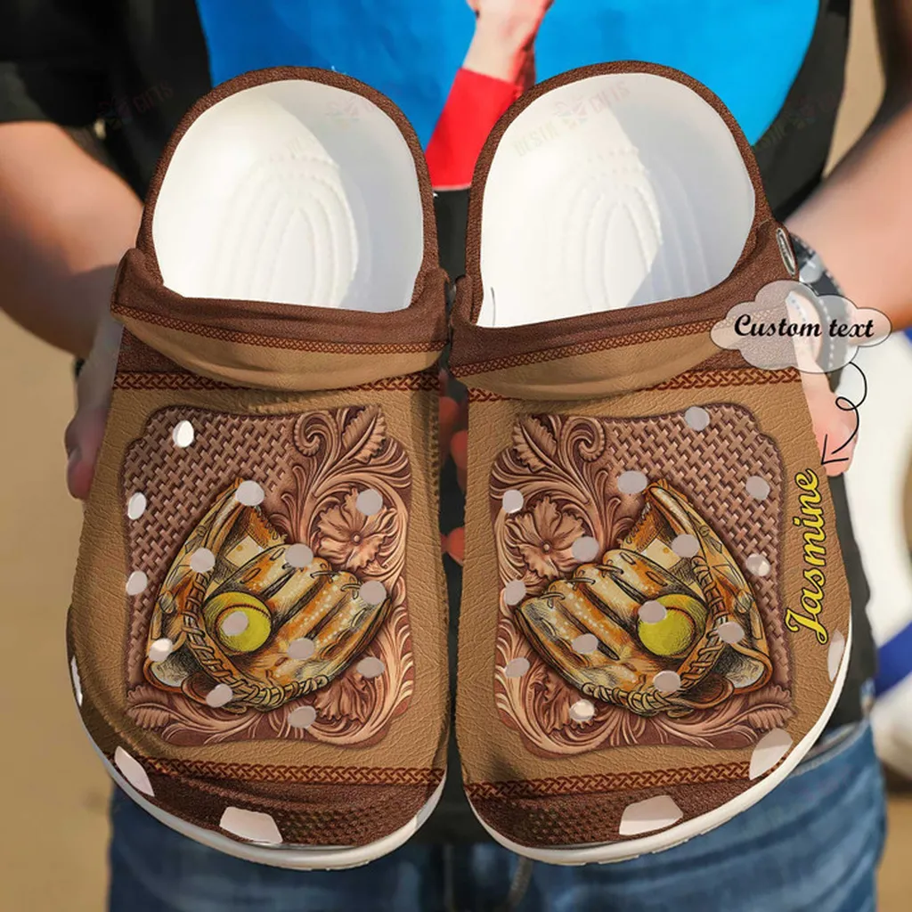 Personalized Wooden Softball Crocs Classic Clogs