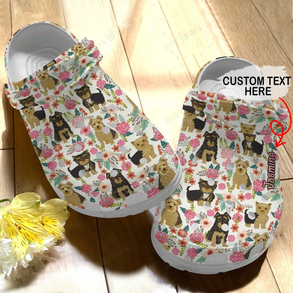 Personalized Yorkie Floral Pattern Crocs Classic Clogs