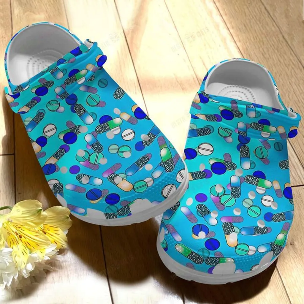 Pharmacy White Sole Blue Drugs Crocs, Personalized Crocs Classic Clogs