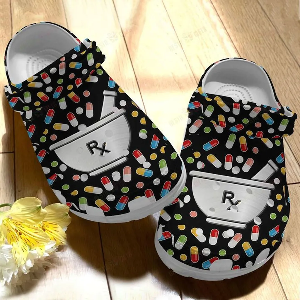 Pharmacy White Sole Pharmacist Gift Crocs, Personalized Crocs Classic Clogs