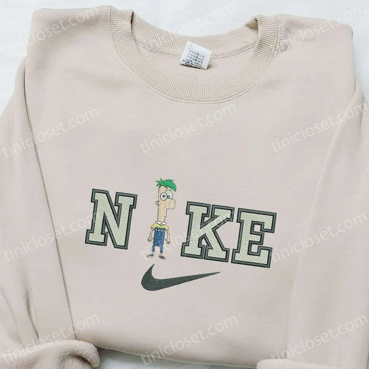 Phineas Flynn x Nike Cartoon Embroidered Shirt, Phineas and Ferb Embroidered Sweatshirt, Custom Embroidered Hoodie