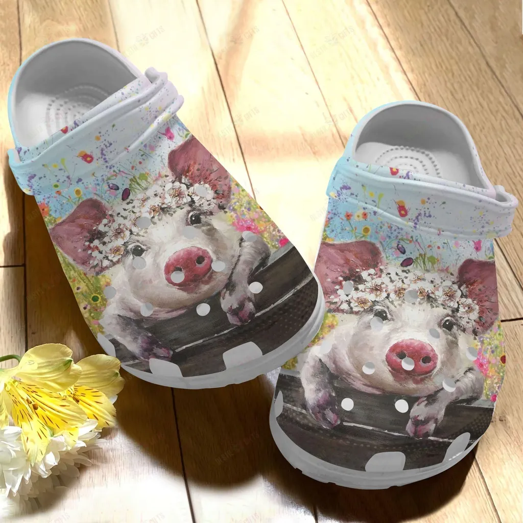 Pig Crocs Classic Clog Cute Pig And Wild Flowers