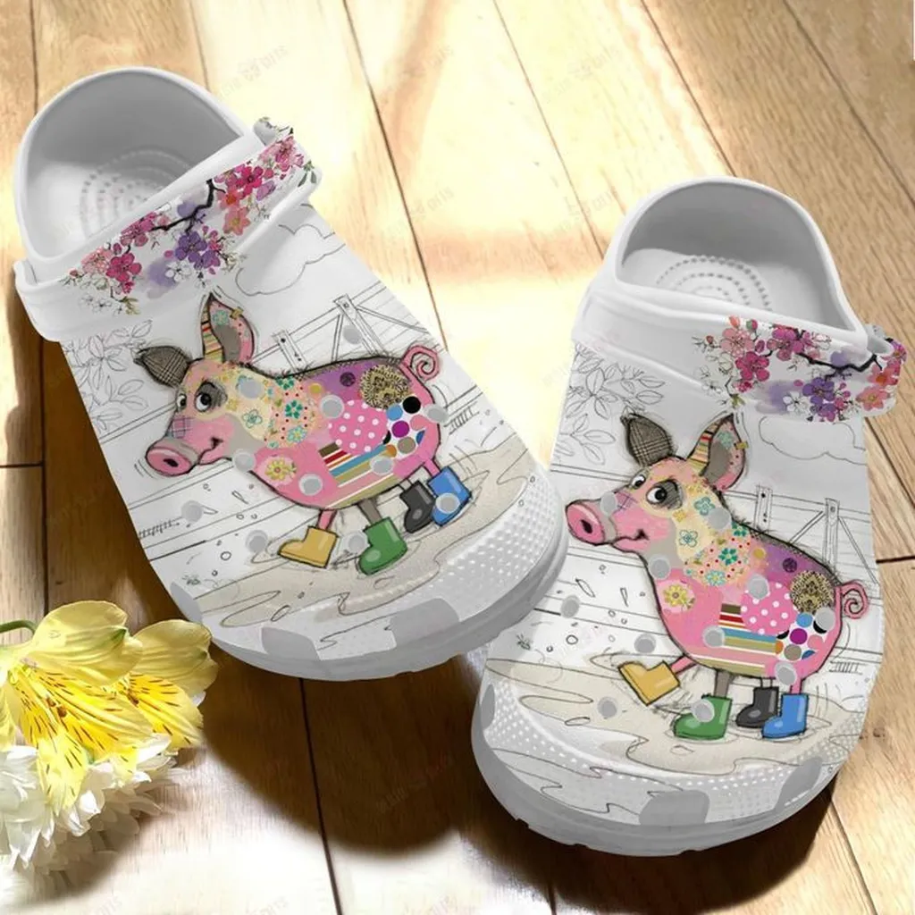 Pig White Sole Amazing Life Crocs, Personalized Crocs Classic Clogs