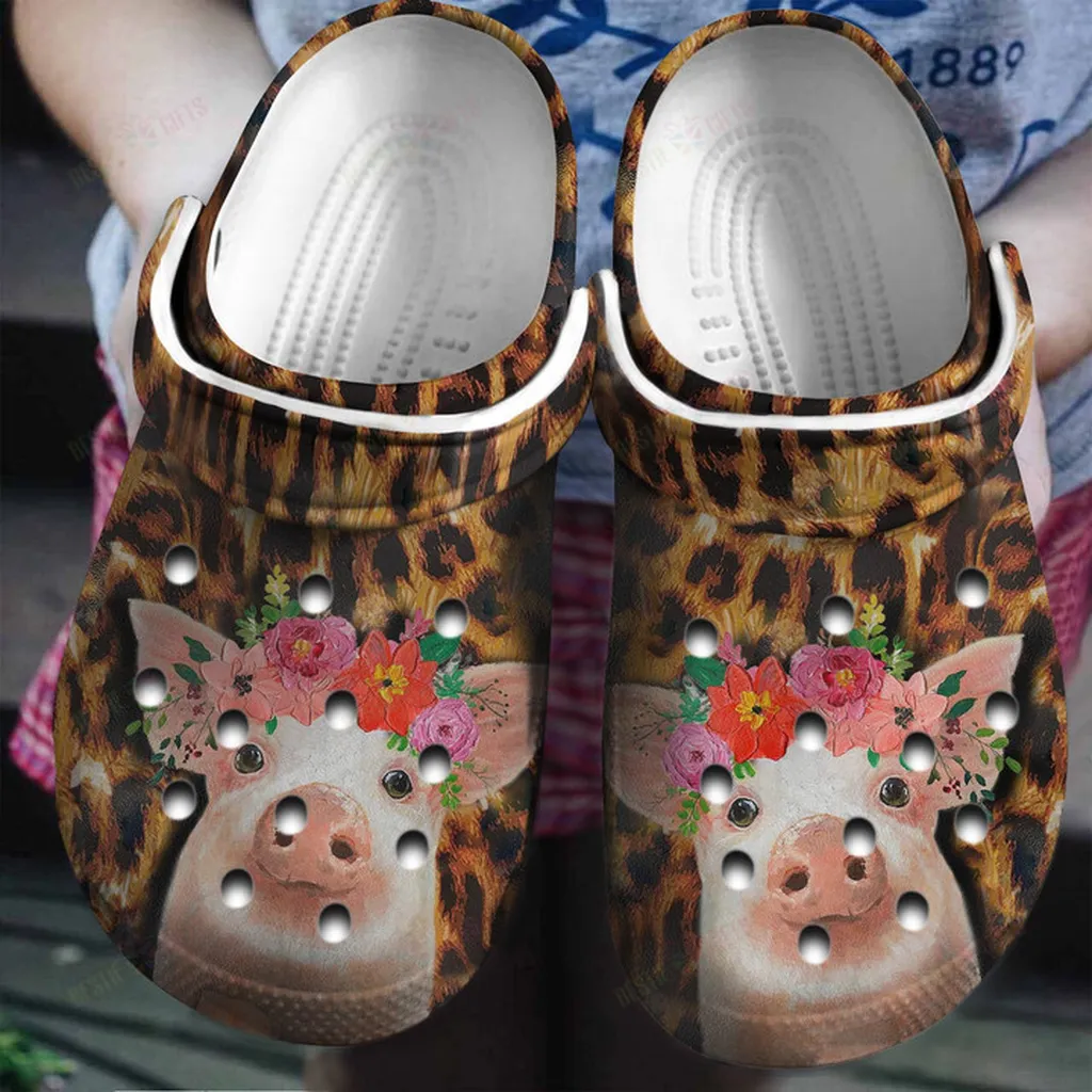 Pig With Leopard Background Crocs Classic Clogs