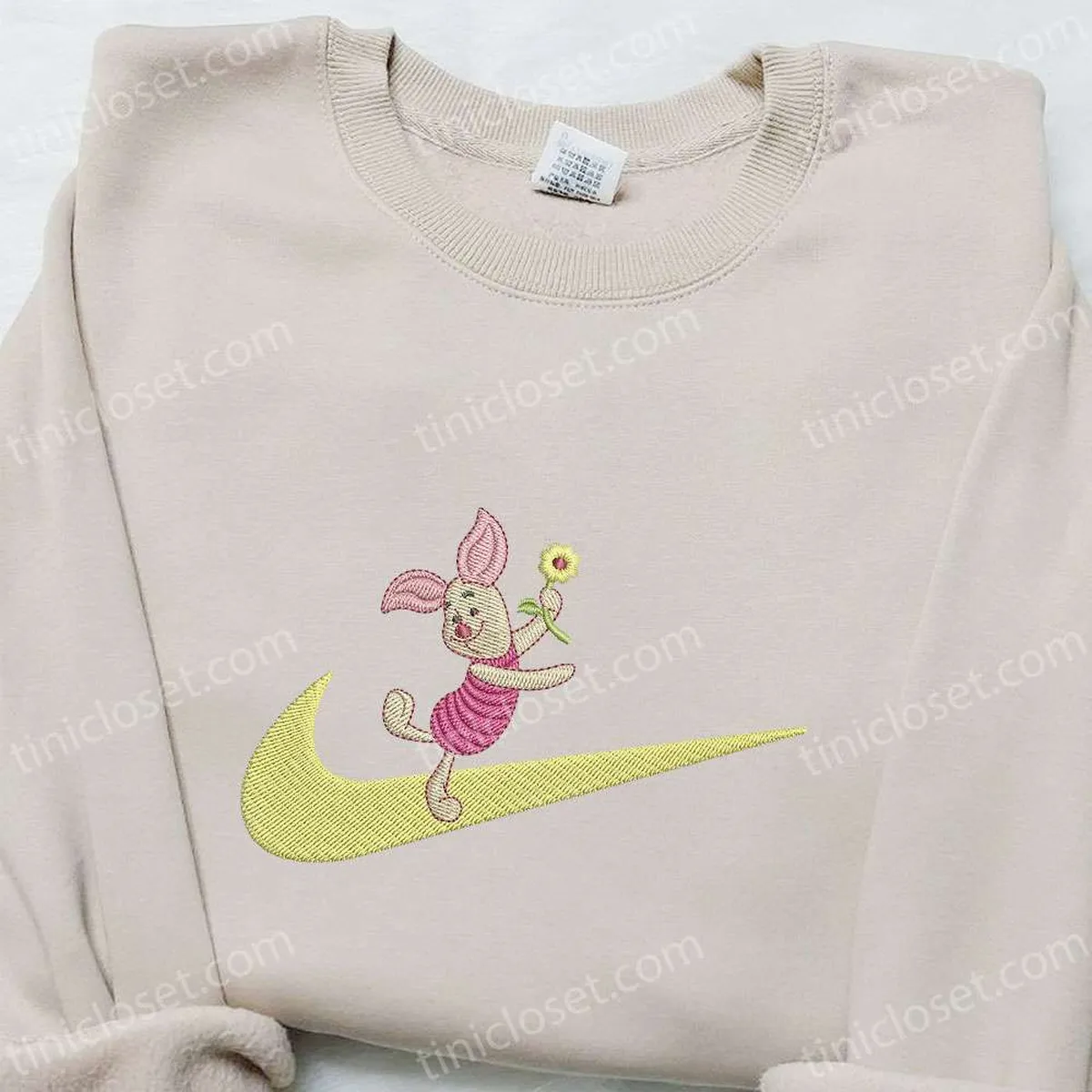 Piglet Cartoon x Swoosh Embroidered Hoodie, Disney Characters Embroidered Shirt, Best Gift Ideas for Family