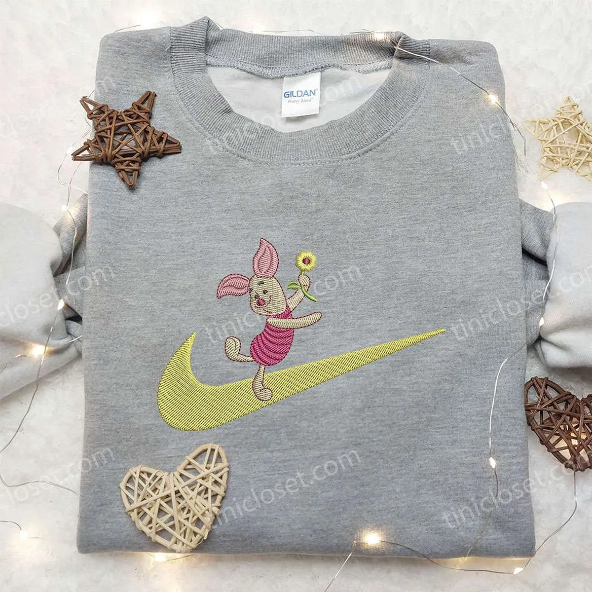 Piglet x Nike Swoosh Embroidered Sweatshirt, Winnie The Pooh Disney Embroidered Sweatshirt, Nike Inspired Embroidered Shirt