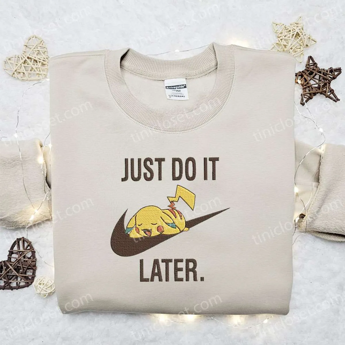 Pikachu Just Do It Later x Nike Anime Embroidered Sweatshirt, Pokemon Embroidered Shirt, Best Gift Ideas for Family