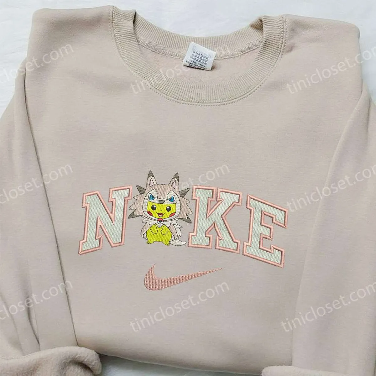 Pikachu Lycanroc x Nike Embroidered Sweatshirt, Pokemon Embroidered Sweatshirt, Nike Inspired Embroidered Shirt