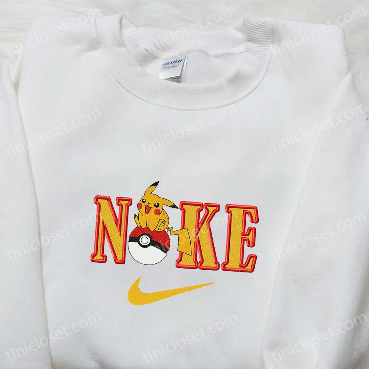 Pikachu x Nike Anime Embroidered Tshirt, Pokemon Embroidered Shirt, Nike Inspired Embroidered Shirt