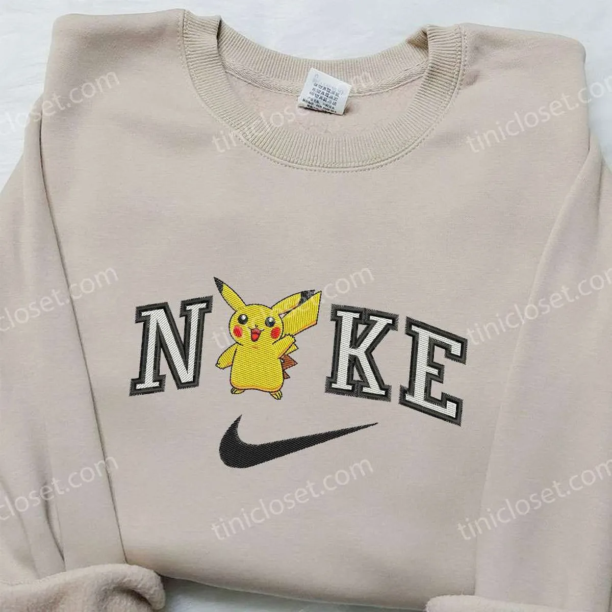 Pikachu x Nike Embroidered Sweatshirt, Pokemon Embroidered Sweatshirt, Nike Inspired Embroidered Shirt