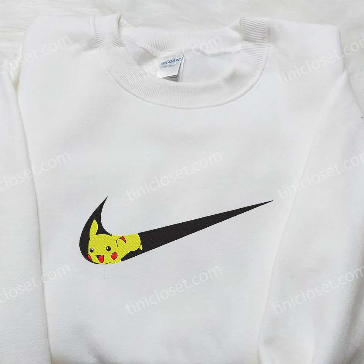 Pikachu x Nike Swoosh Anime Embroidered Hoodie, Pokemon Embroidered Shirt, Nike Inspired Embroidered Shirt