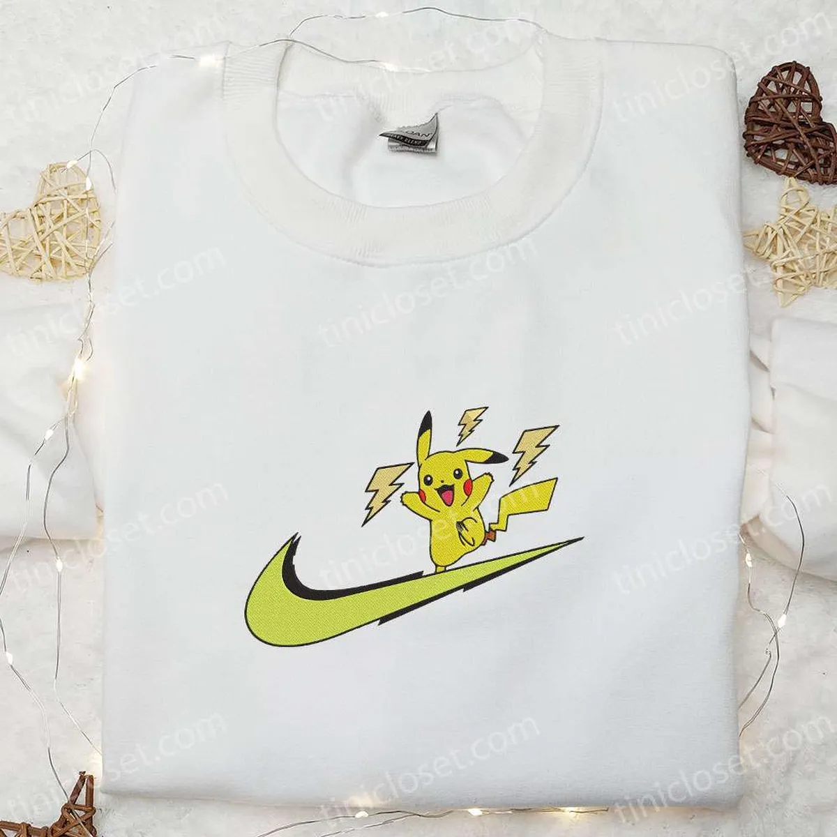 Pikachu x Nike Swoosh Embroidered Shirt, Pokemon Anime Embroidered Hoodie, Best Gifts For Family