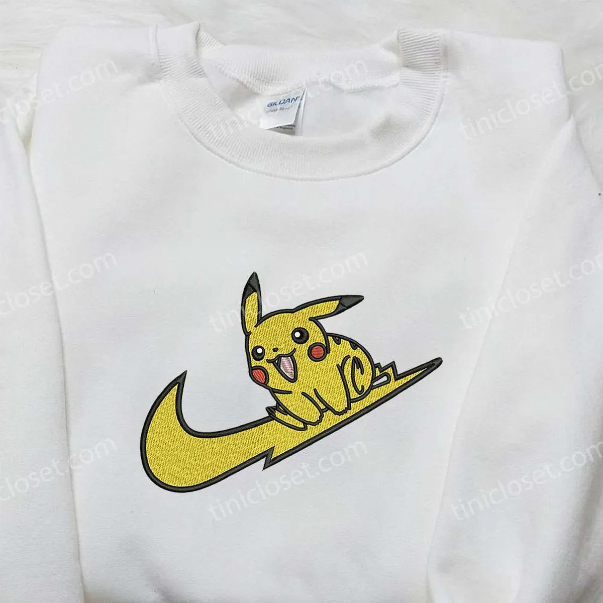 Pikachu x Nike Swoosh Embroidered Sweatshirt, Pokemon Embroidered Sweatshirt, Nike Inspired Embroidered Shirt