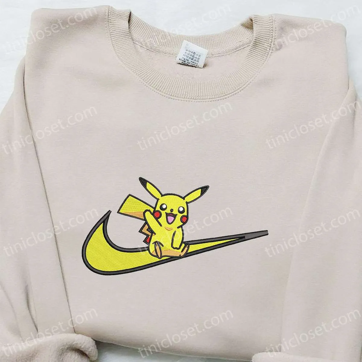 Pikachu x Swoosh Anime Embroidered Shirt, Nike Inspired Embroidered T-shirt, Best Gift Ideas for Family