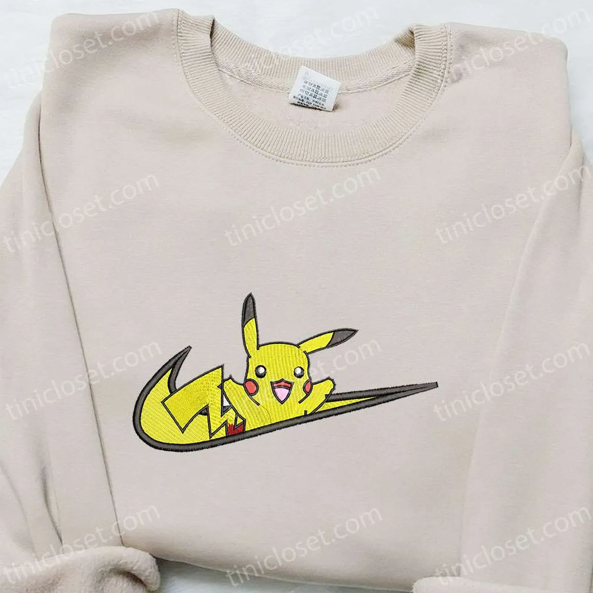 Pikachu x Swoosh Anime Embroidered Shirt, Pokemon Embroidered T-shirt, Best Gift Ideas for Family